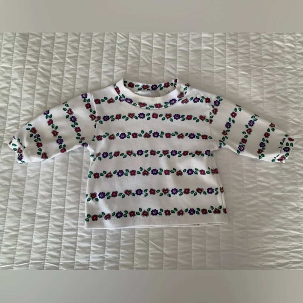 Vintage Carter's Baby Girls 3-6M Pink Floral Fleece Overalls & Shirt Set